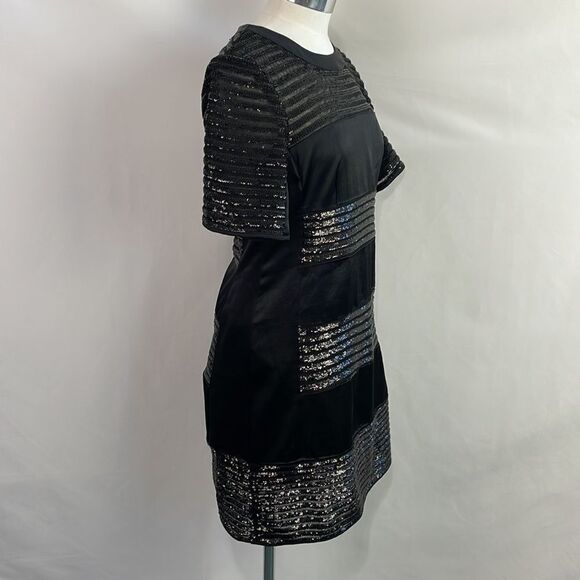 Nanette Lepore NWT Black Sequin Striped Mini Dress - Picture 2 of 6